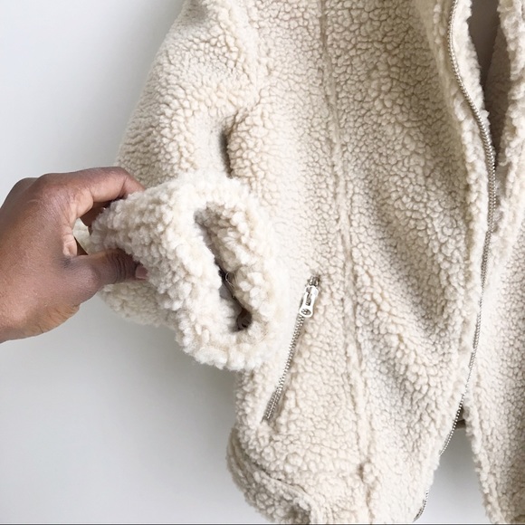 H&M Beige Sherpa Pile Teddy Faux Biker Coat - Picture 4 of 8